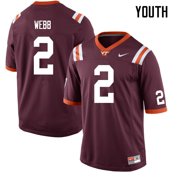 Youth #2 Jeremy Webb Virginia Tech Hokies College Football Jerseys Sale-Maroon